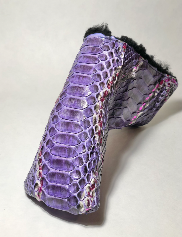 Glazed purple python with black merino wool interior and Neodymium magnets