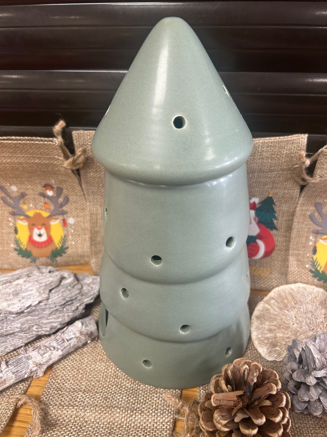 Matte Sage Green Ceramic Christmas Tree Melt Burner