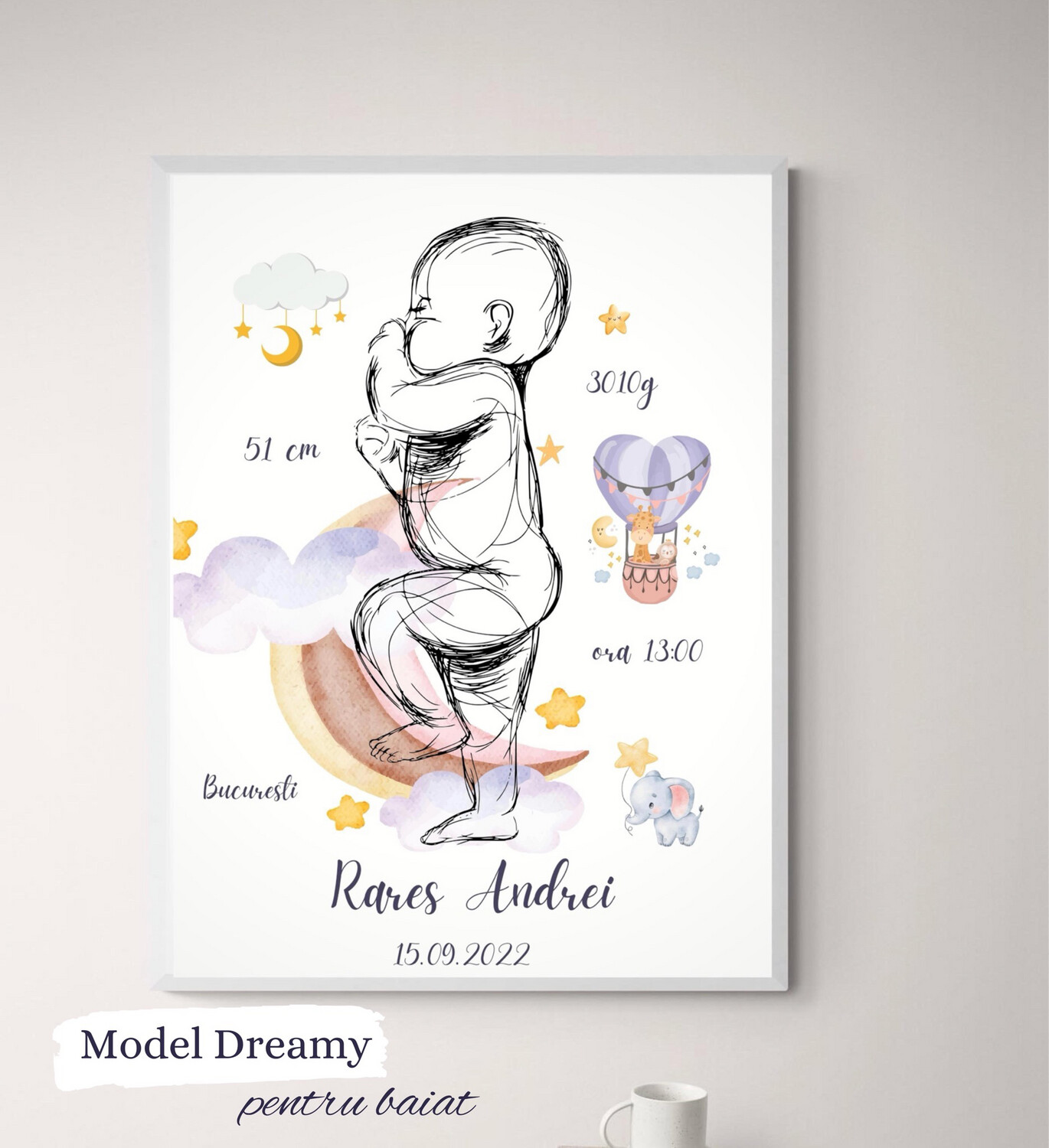 Tablou personalizat cu bebelușul tău în mărime naturală 1:1 Model Dreamy/ Fairy 