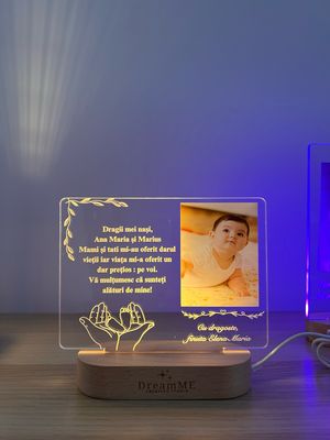 Cadou pentru nași botez - Trofeu luminos LED 3D personalizat