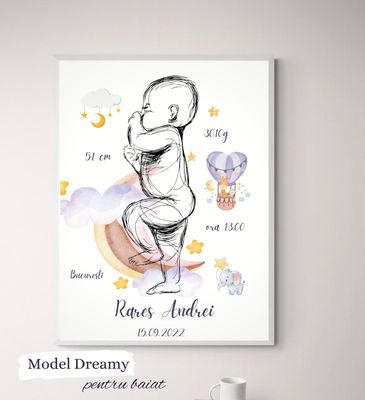 Tablou personalizat cu bebelușul tău în mărime naturală 1:1 Model Dreamy/ Fairy 
