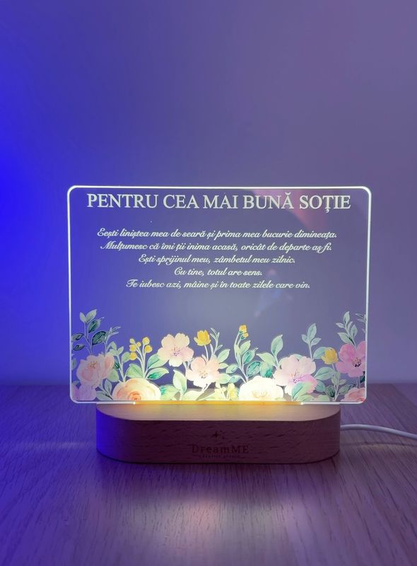 Lampă de veghe 3D personalizată cu mesaj 