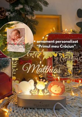Lampă LED personalizată cu nume + ornament “Primul meu Crăciun”🎄🎁