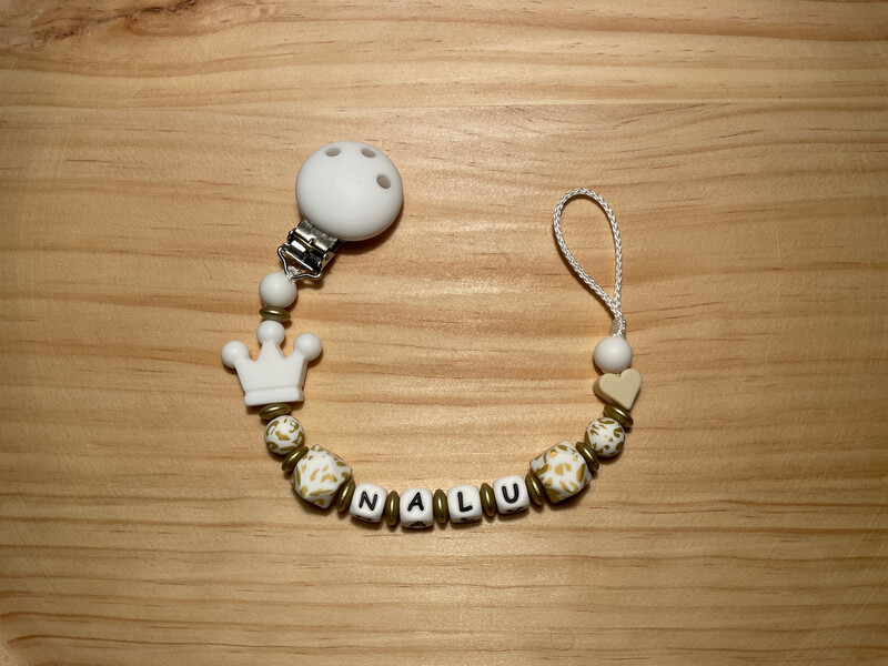 Nuggikette Silikon Krone weiss/gold
