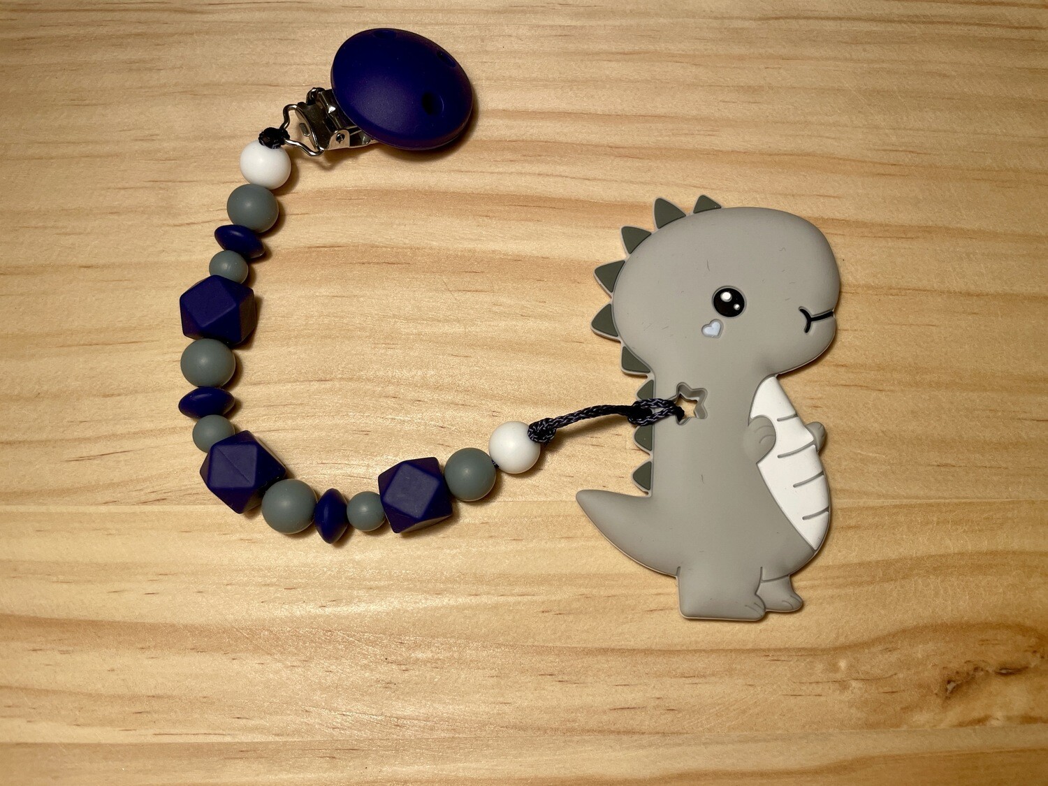 Beisskette Silikon Dino dunkelblau/grau