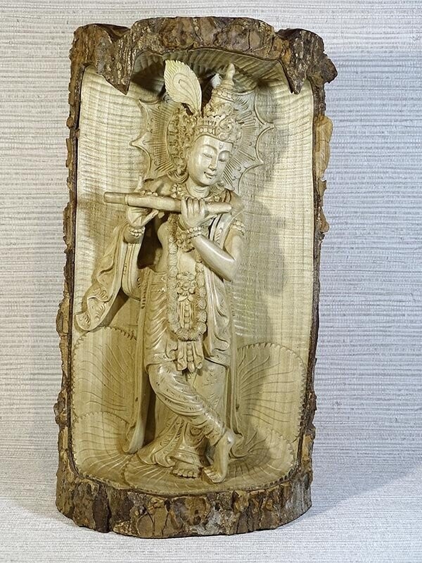 Sculpture de Krishna en bois 43 cm