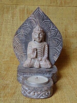 Bougeoir bouddha en pierre 15 cm