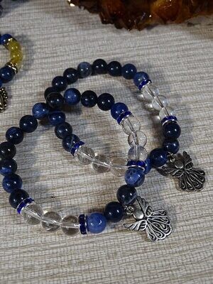 Bracelet en Sodalite, cristal roche et ange