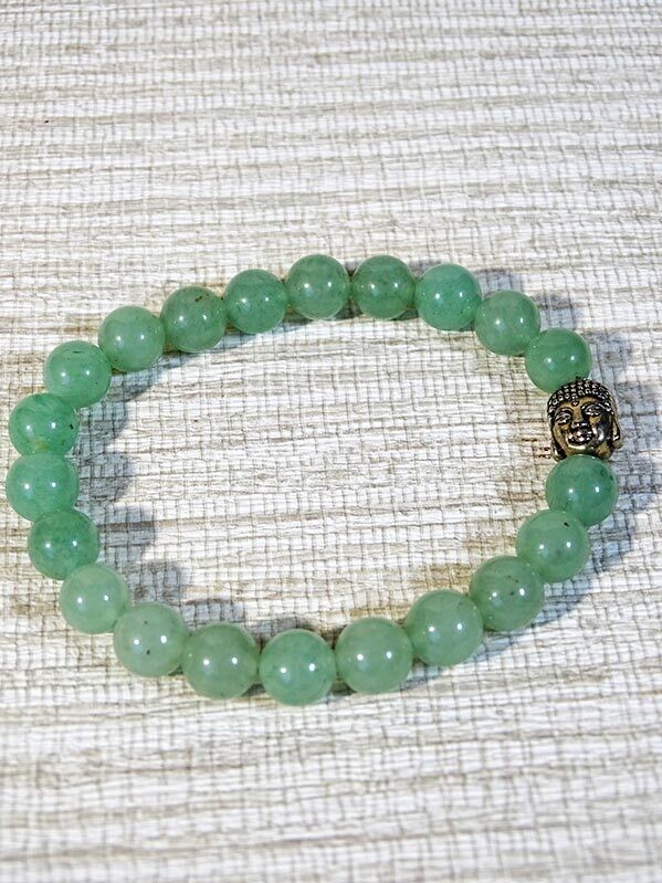 Bracelet perles en Aventurine avec tête de Bouddha