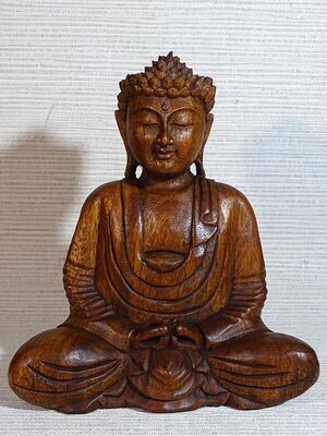 Bouddha assis en teck massif 20 cm