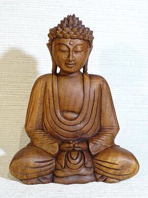 Bouddha assis en teck massif 26 cm