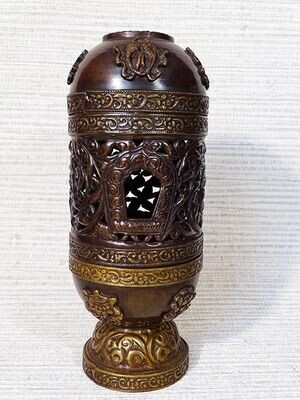 Encensoir tibétain sur pied en cuivre et laiton 19 cm