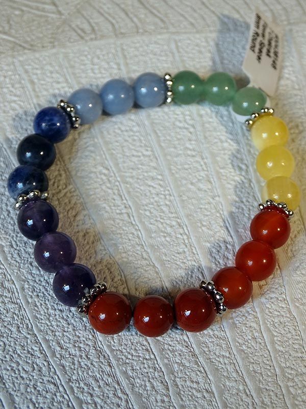 Bracelet sept chakras en cuivre pur - Manchette spirituelle réglable