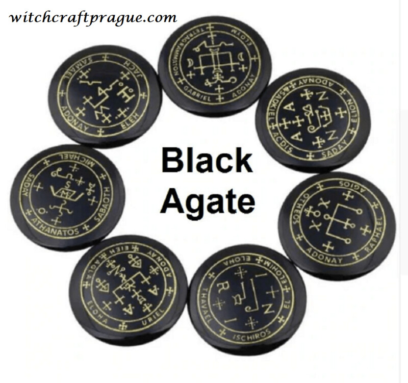 Alchemy Archangels stones sigil witchcraft amulet Wicca talisman, Material: Black Agate