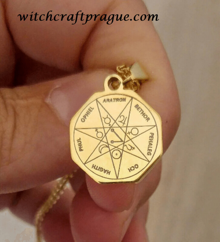 Witchcraft Alchemy Olympic spirits necklace amulet, Material: Gold plated