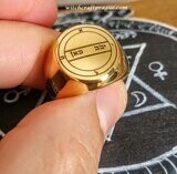 Second Pentacle of Mercury key of Solomon ring, Material: Gold plated