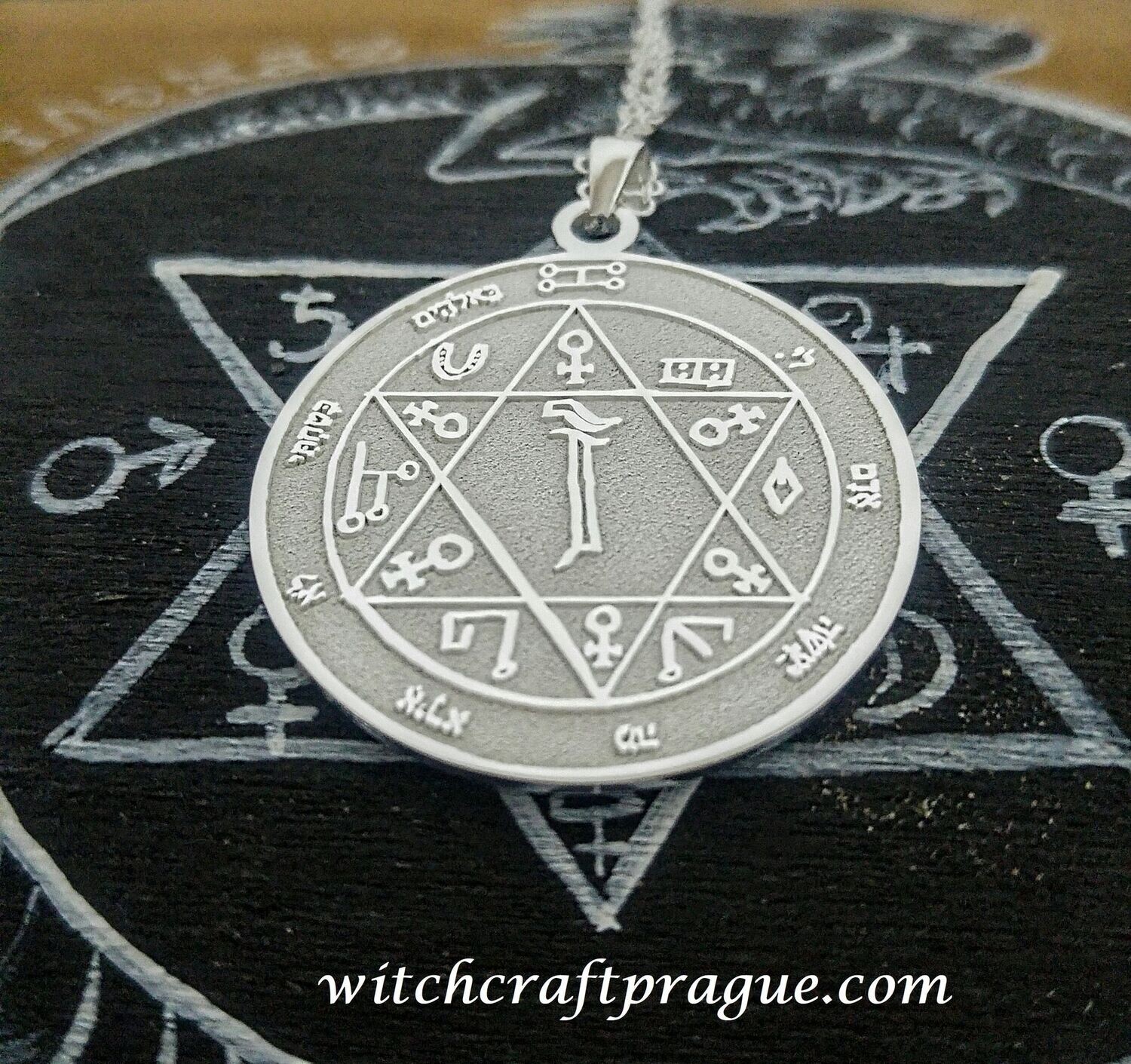 Seal of Solomon pentacle of Mars protection necklace amulet, Material: 925 silver