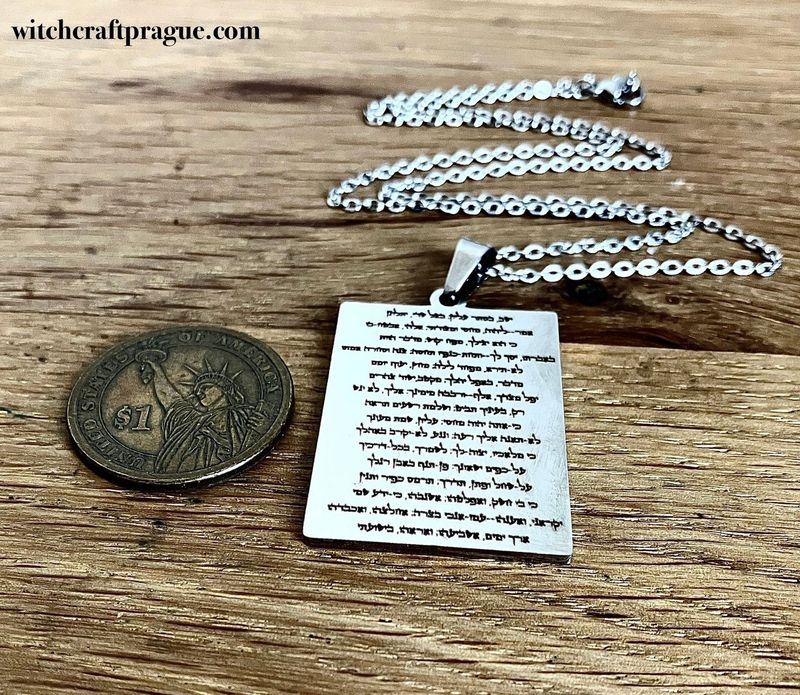 Psalm 91 amulet necklace, Material: Rhodium plated