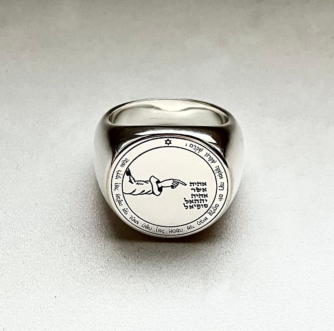 Fourth Pentacle of the Moon seal of Solomon ring, Material: 925 Silver