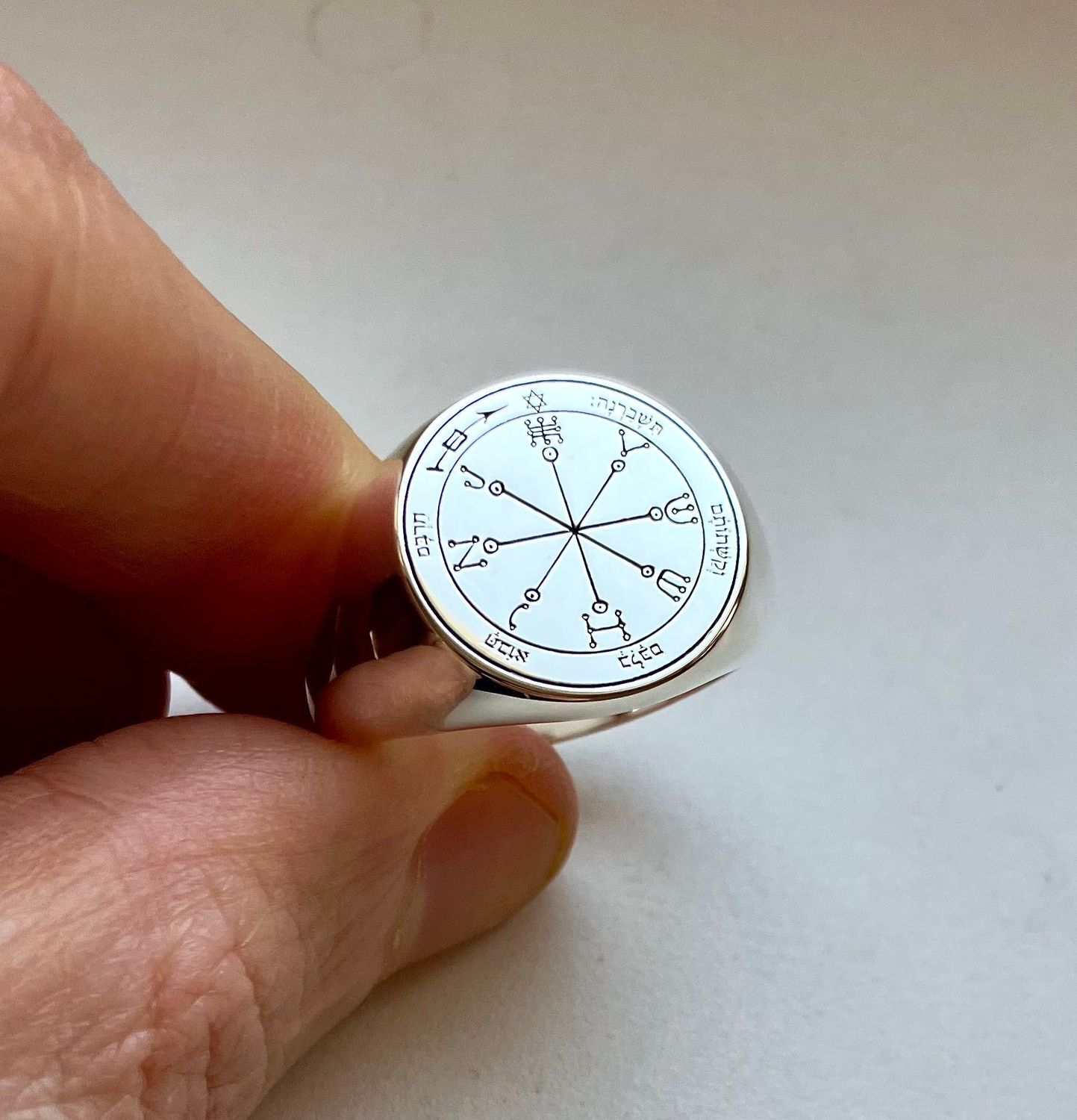 Sixth pentacle of mars seal of Solomon ring Sixth pentacle of mars seal of Solomon ring, Material: Rhodium plated