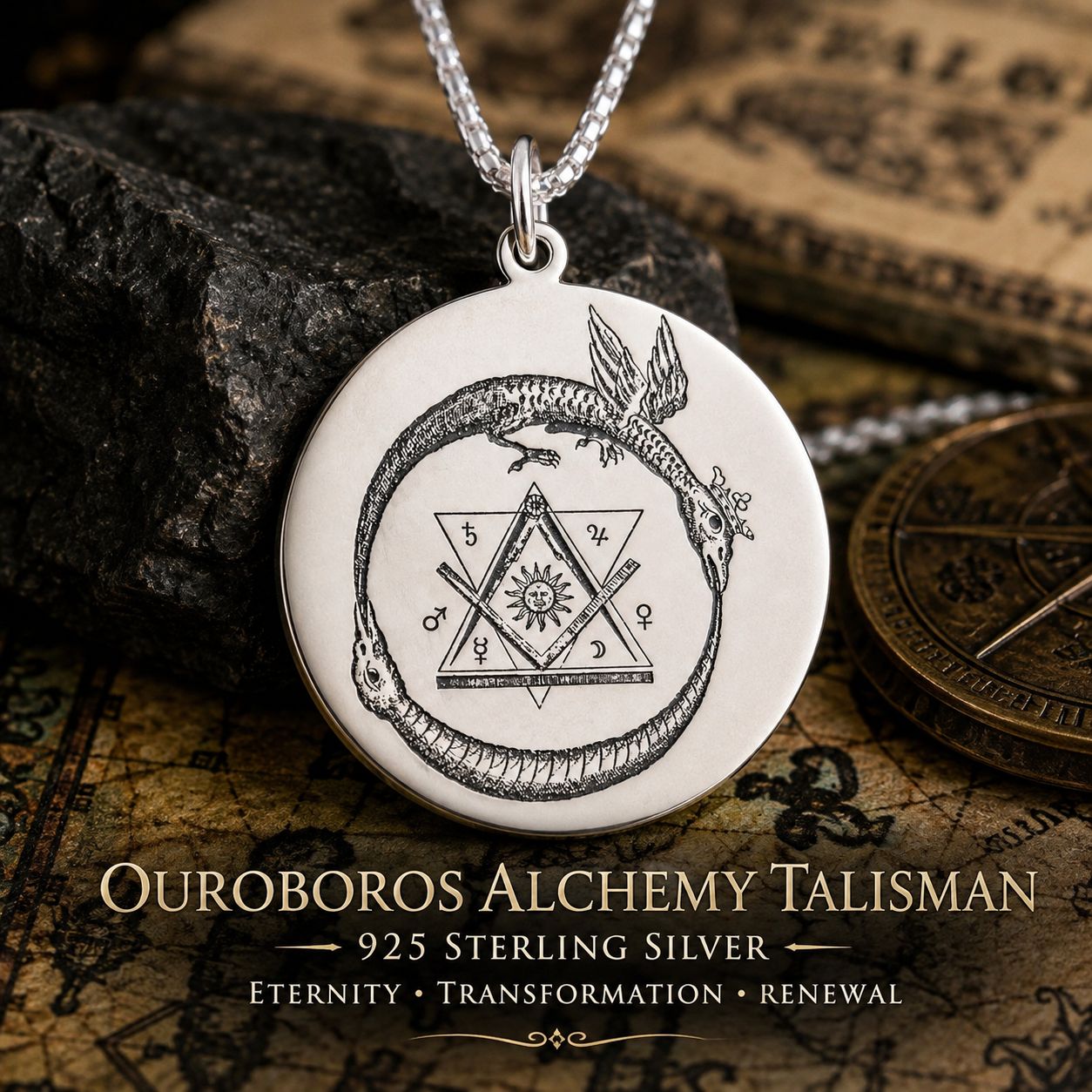 Ouroboros Dragon Alchemy Talisman — 925 Sterling Silver Ouroboros Dragon Alchemy Talisman — 925 Sterling Silver