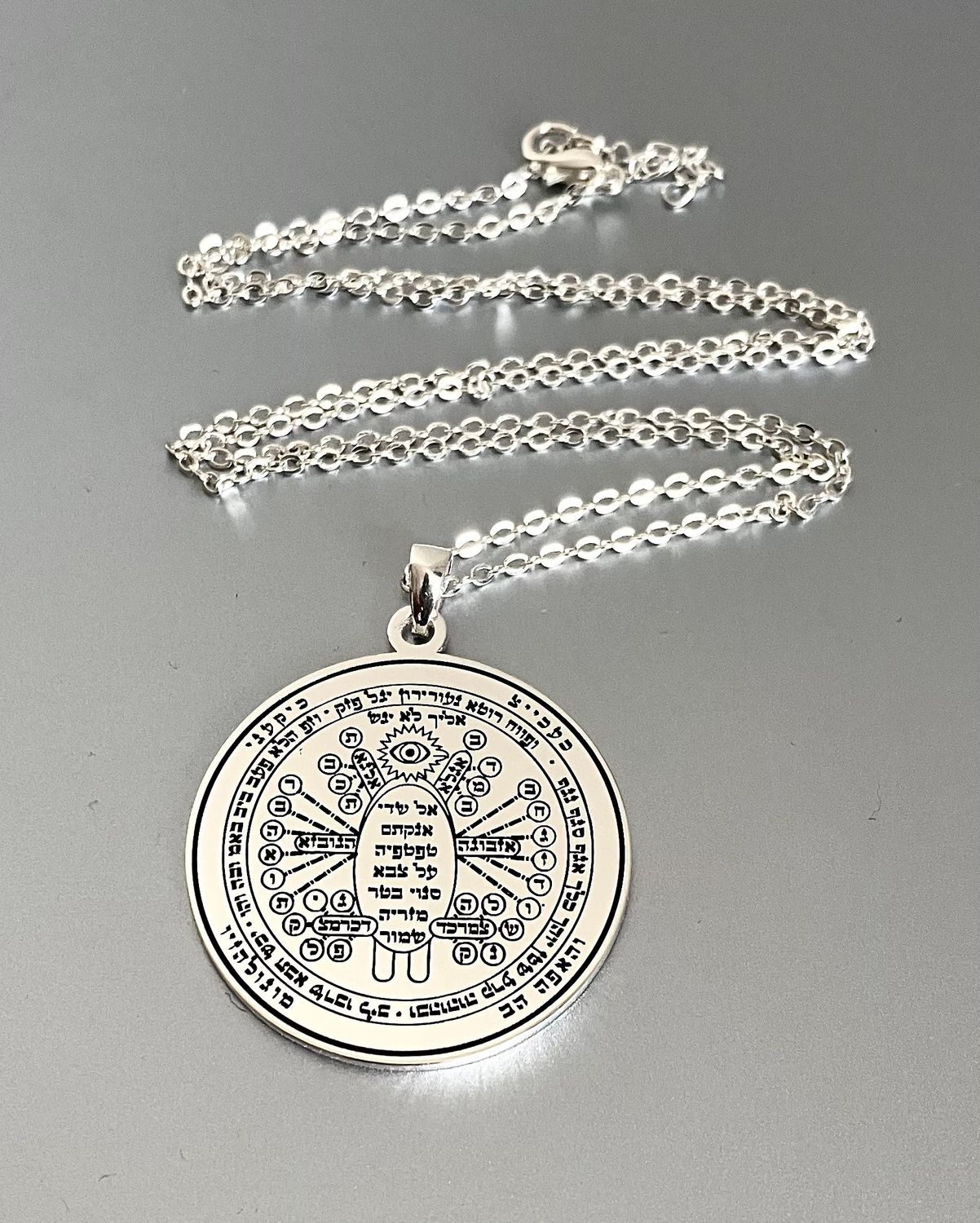 Kabbalah amulet necklace for protection, Material: Rhodium plated
