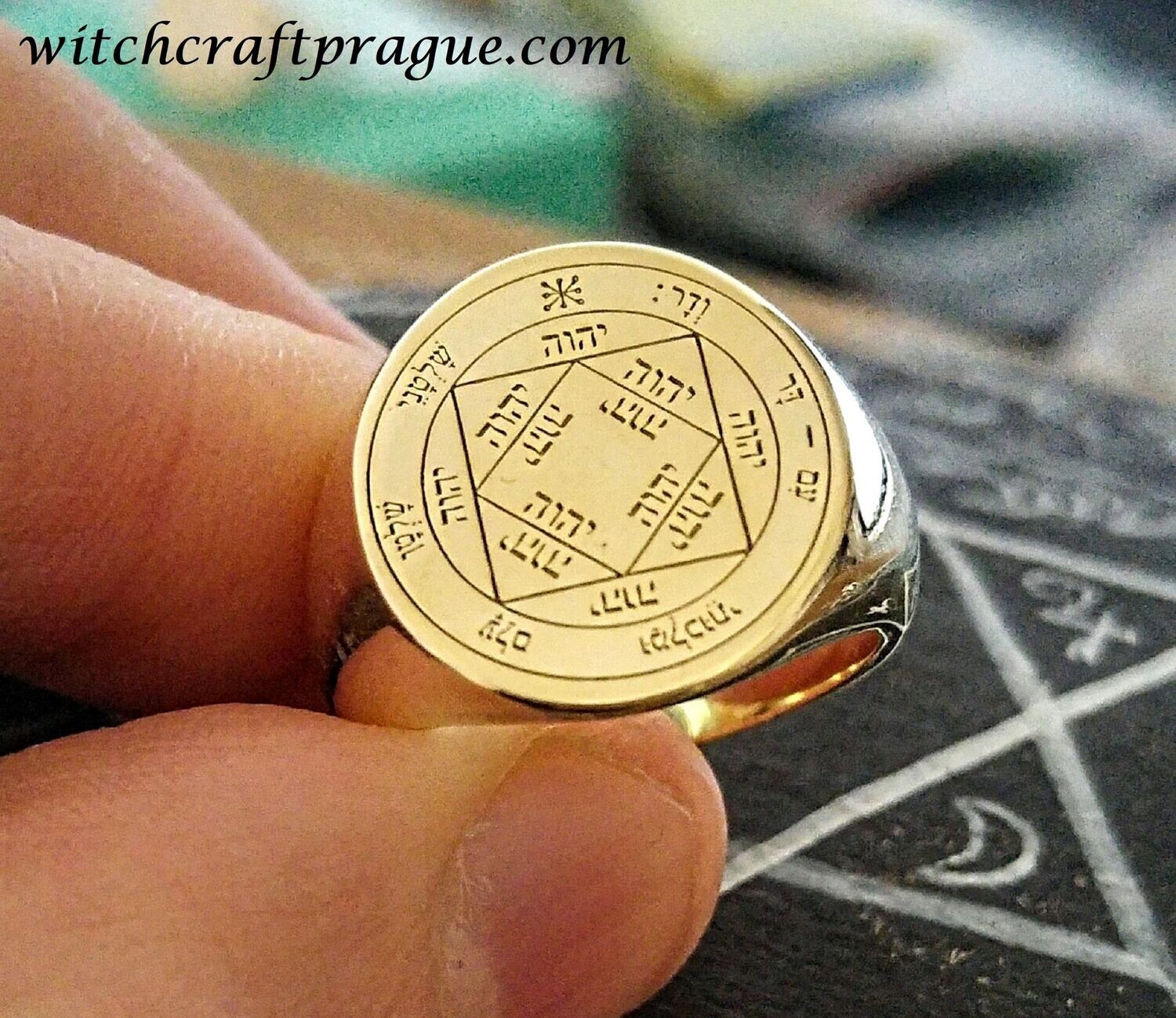 witchcraft Third Pentacle of the Sun ring seal of Solomon amulet witchcraft Third Pentacle of the Sun ring seal of Solomon amulet, Material: Gold plated