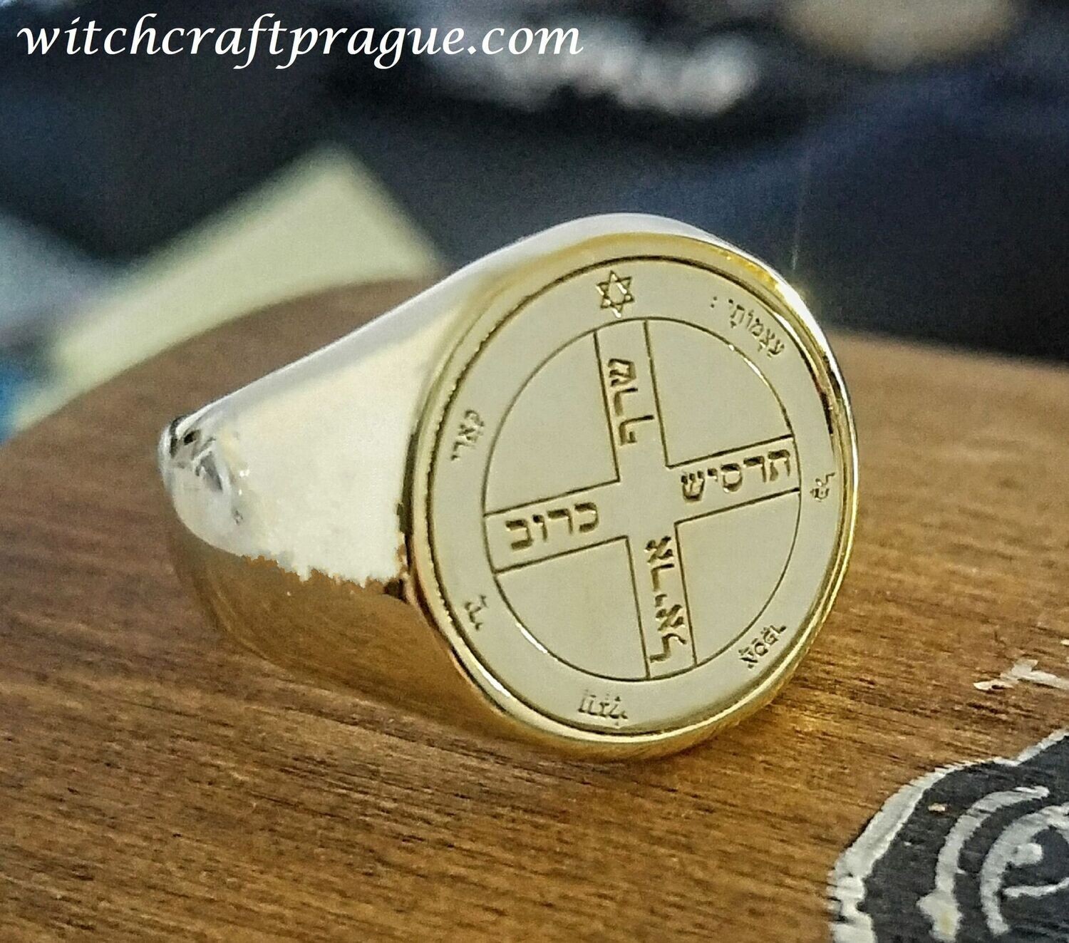 Witchcraft Sixth Pentacle of Jupiter ring seal of Solomon, Material: Gold plated