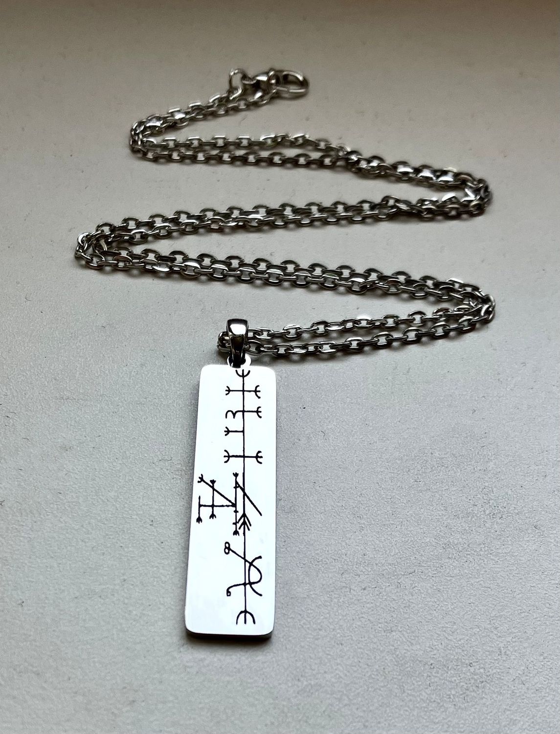 Witchcraft Icelandic Lukkustafir necklace amulet Celtic talisman, Material: Rhodium plated