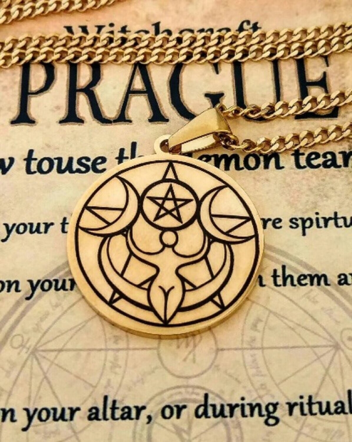 Hecate seal necklace witchcraft amulet Wicca talisman, Material: Gold plated