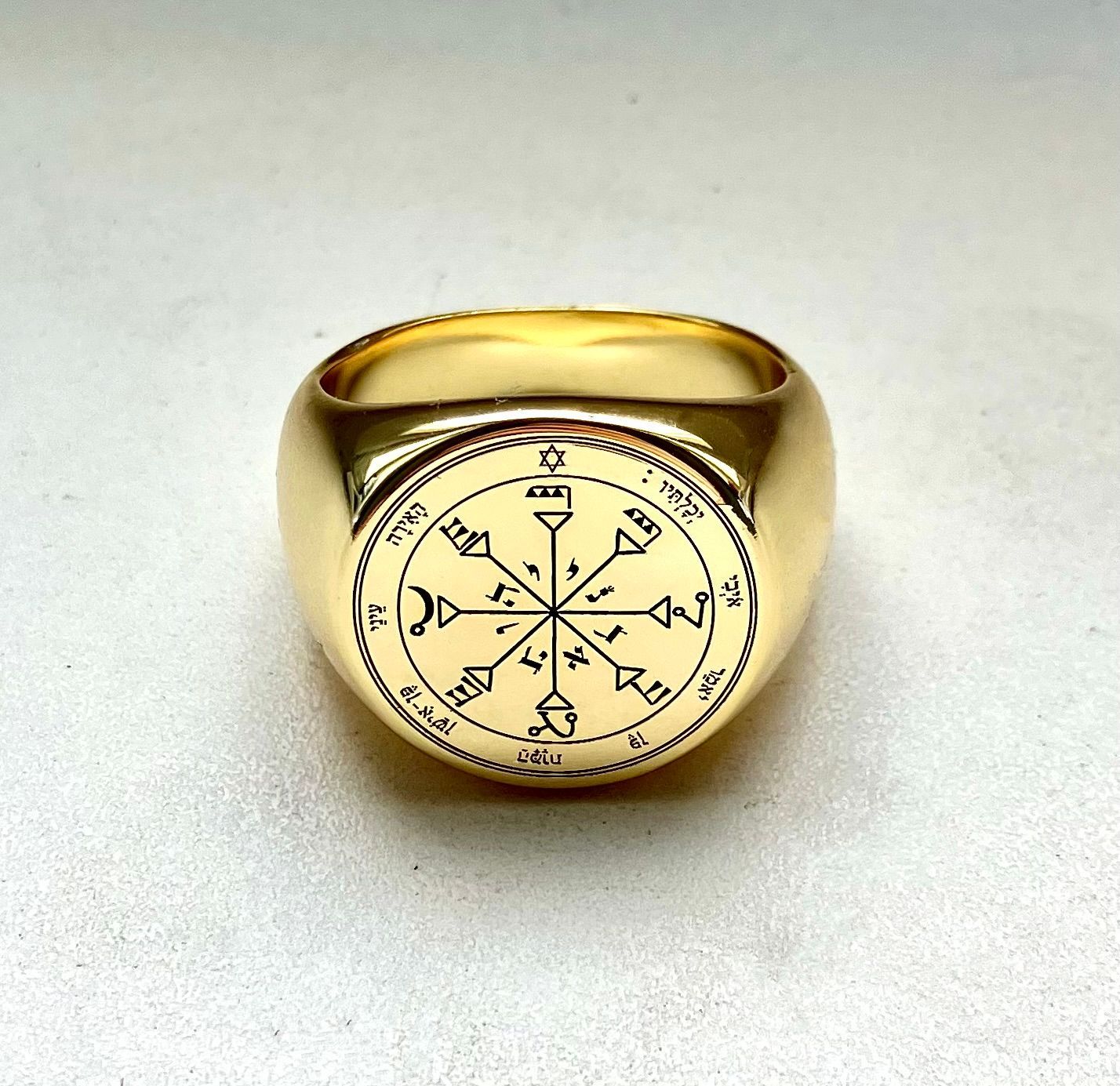 Fourth Pentacle of the Sun ring lesser key of Solomon Fourth Pentacle of the Sun ring lesser key of Solomon, Material: Gold plated