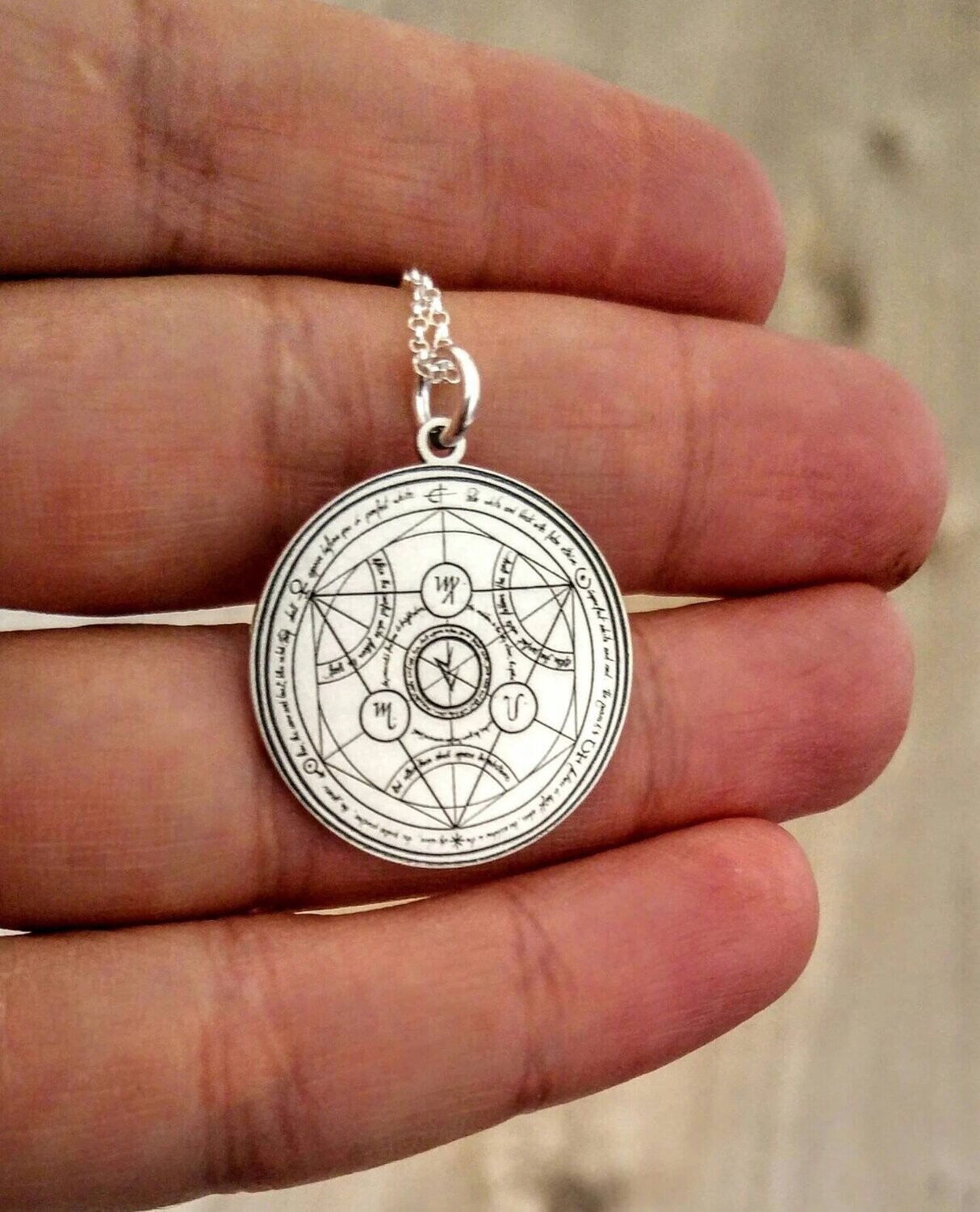 Alchemy protection necklace witchcraft amulet Wicca talisman sigil, Material: 925 silver