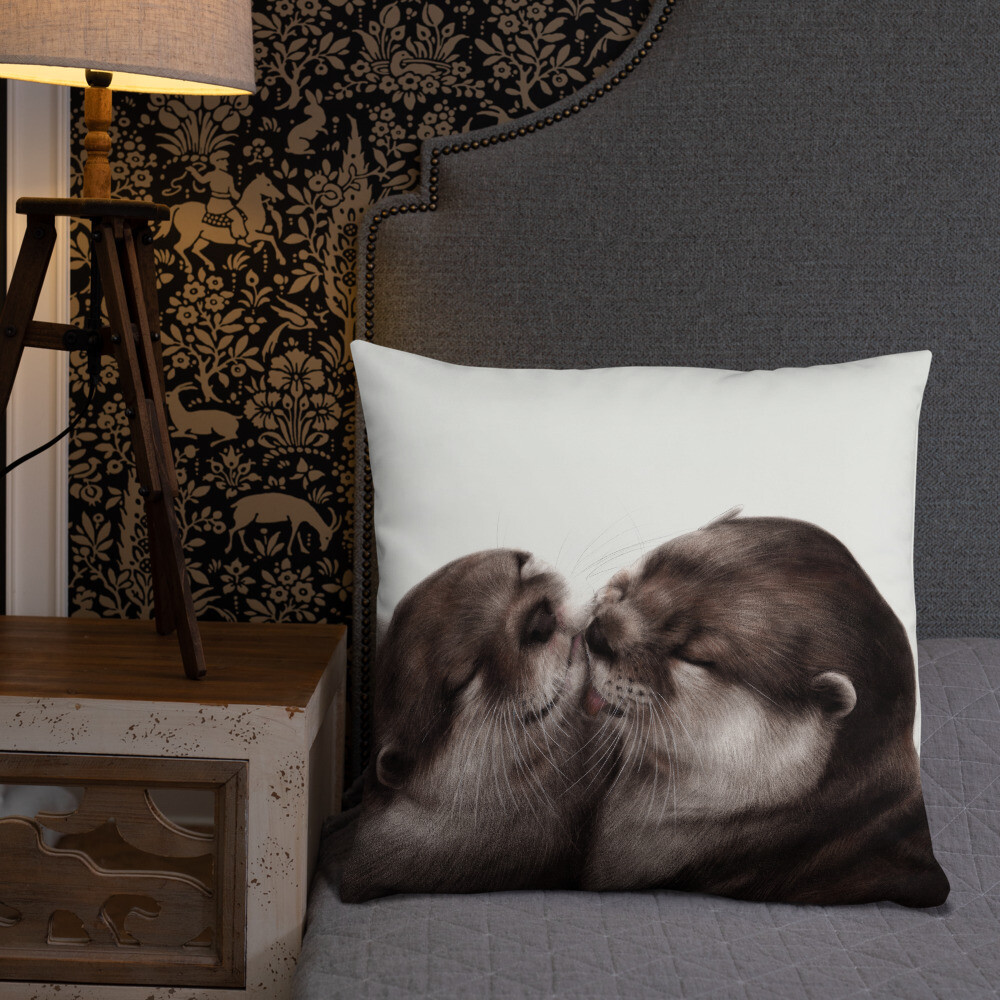 Kissing Otters Art Basic Pillow