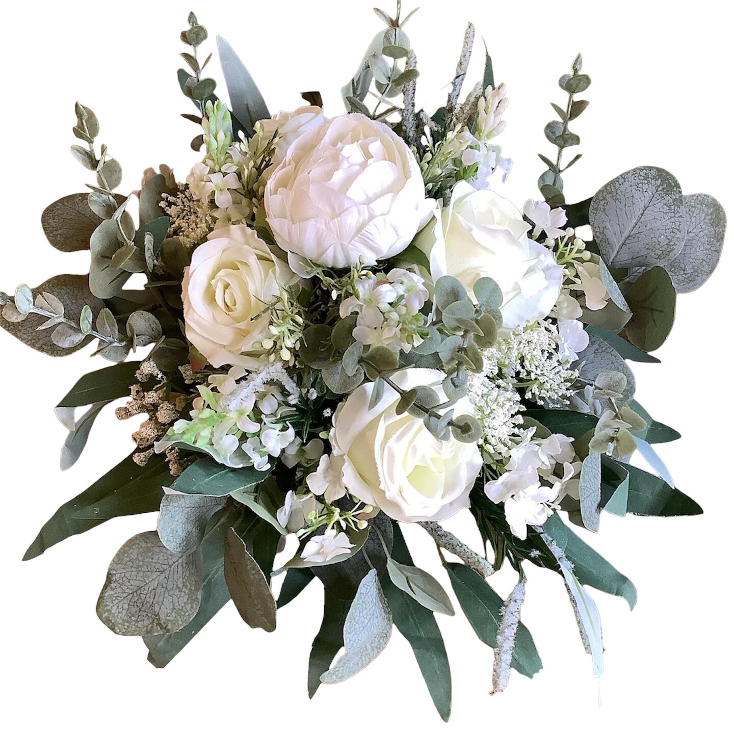 White Garden Flower, Eucalyptus, &amp; Assorted Greenery Bouquet