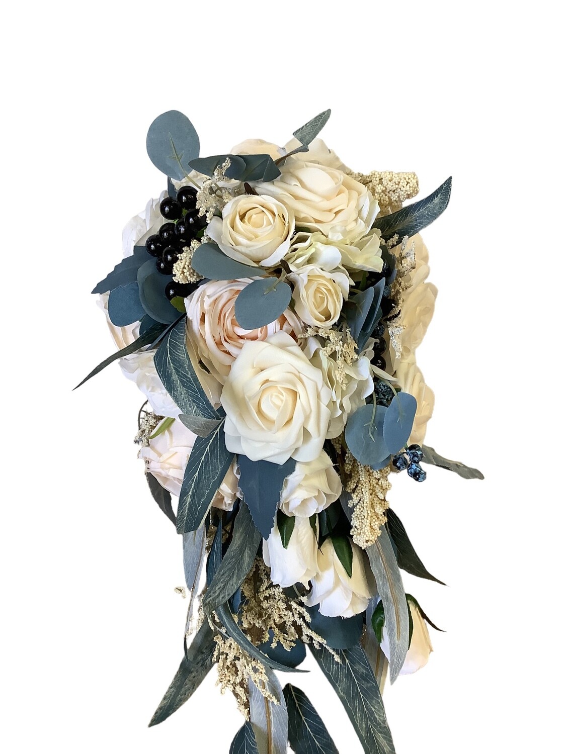 Ivory &amp; Blue/Green Cascade Bouquet