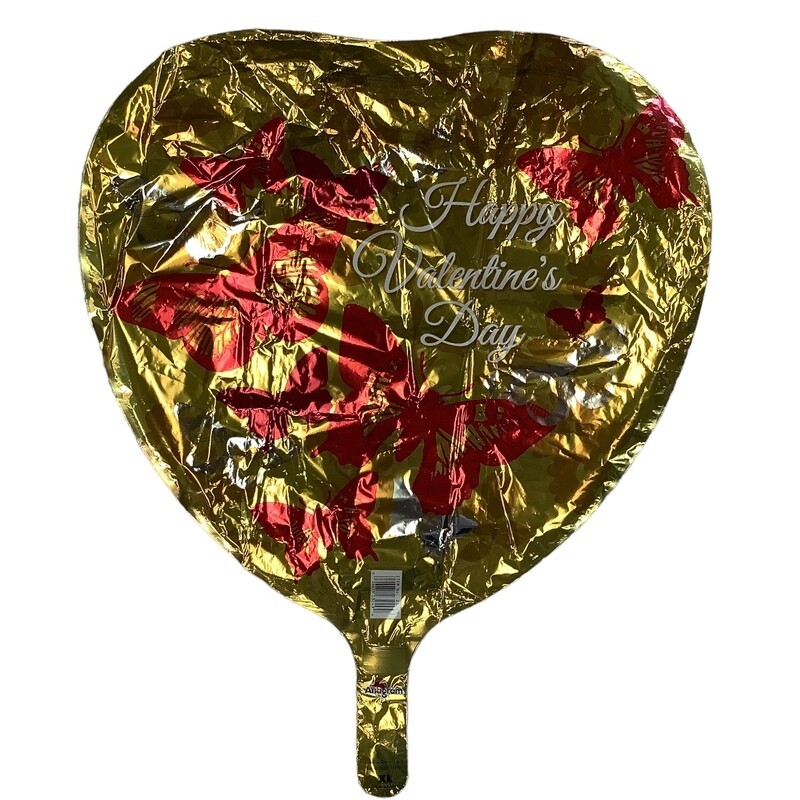Happy Valentines Day Red &amp; Gold Heart With Butterfly