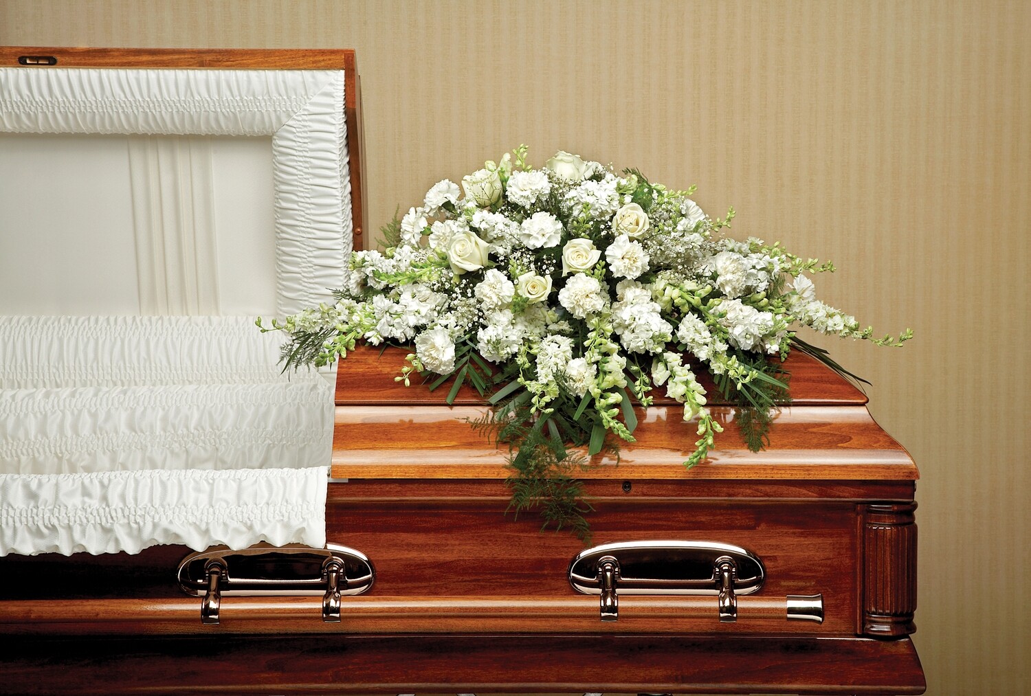 All white casket spray