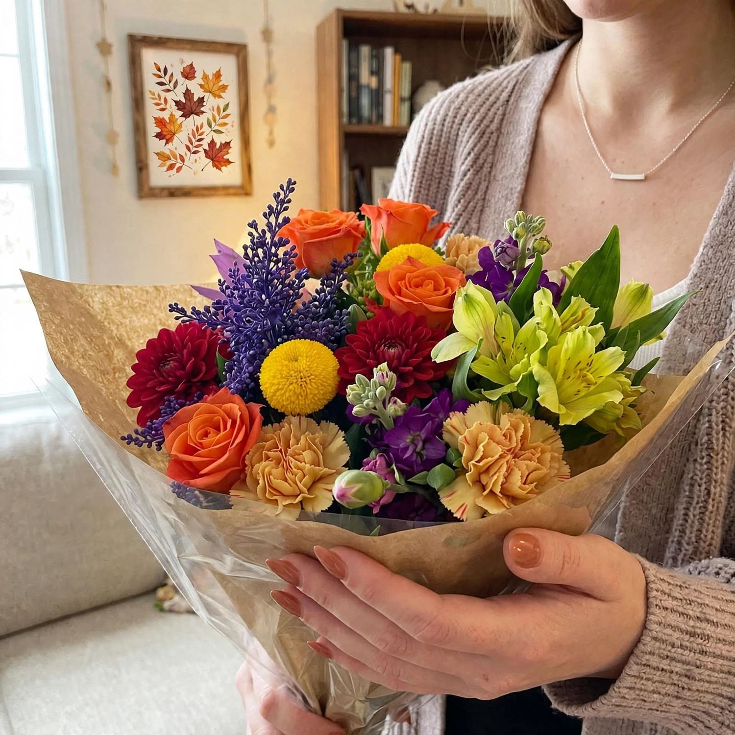 FALL Fresh Cut Flower Mixed Wrapped Bouquet