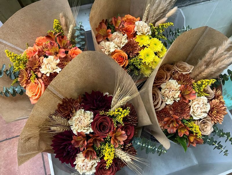 FALL Fresh Cut Flower Mixed Wrapped Bouquet