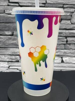 Personalized Reusable Cold Cup |Rainbow Honeycomb Drip Cup - Venti Cold Tumbler 24 0z| Custom White Cold Cup-PRIDE