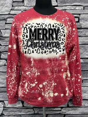 Merry Christmas Leopard Tree Print Reversed Tie Dye Beached Shirt