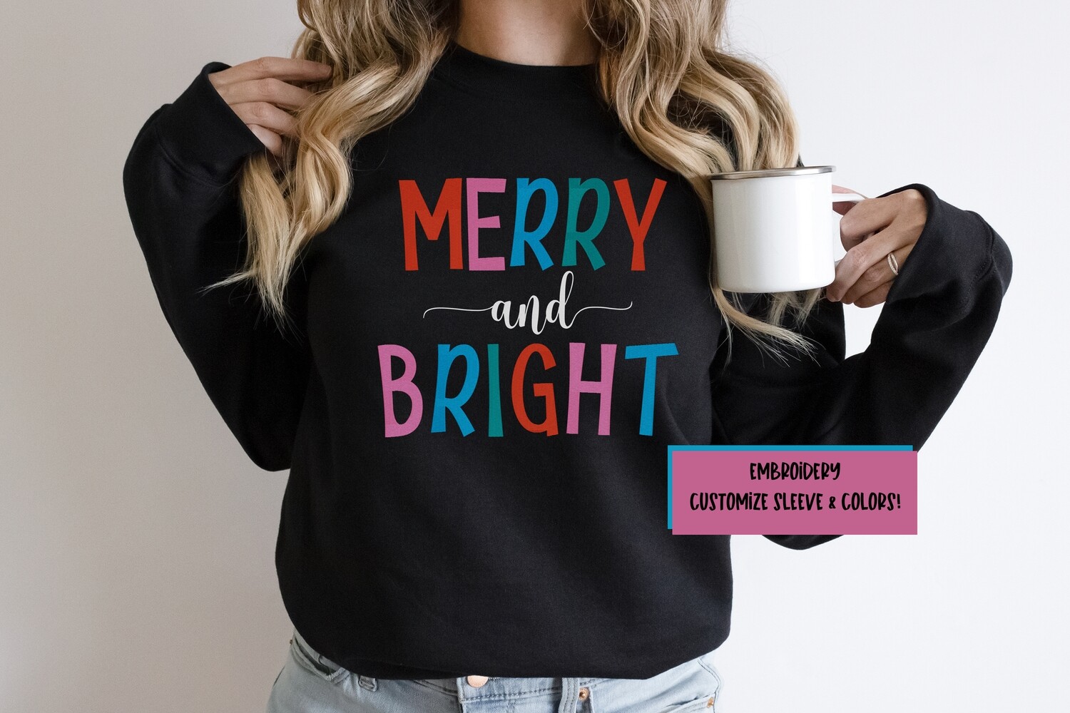 Embroidered Merry &amp; Bright Christmas Holiday Shirt~ Unisex