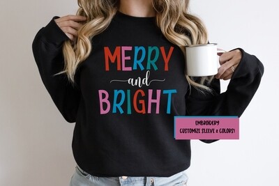 Embroidered Merry &amp; Bright Christmas Holiday Shirt~ Unisex