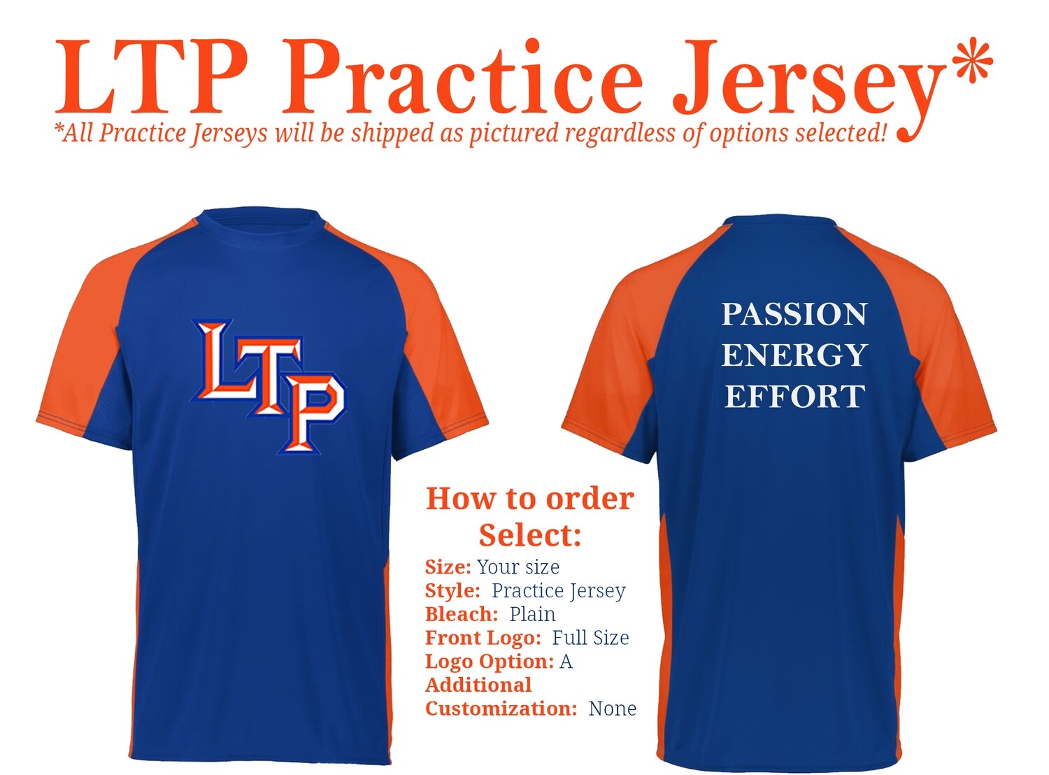 Special Order Andrews: LTP Practice Jersey - Royal &amp; Orange