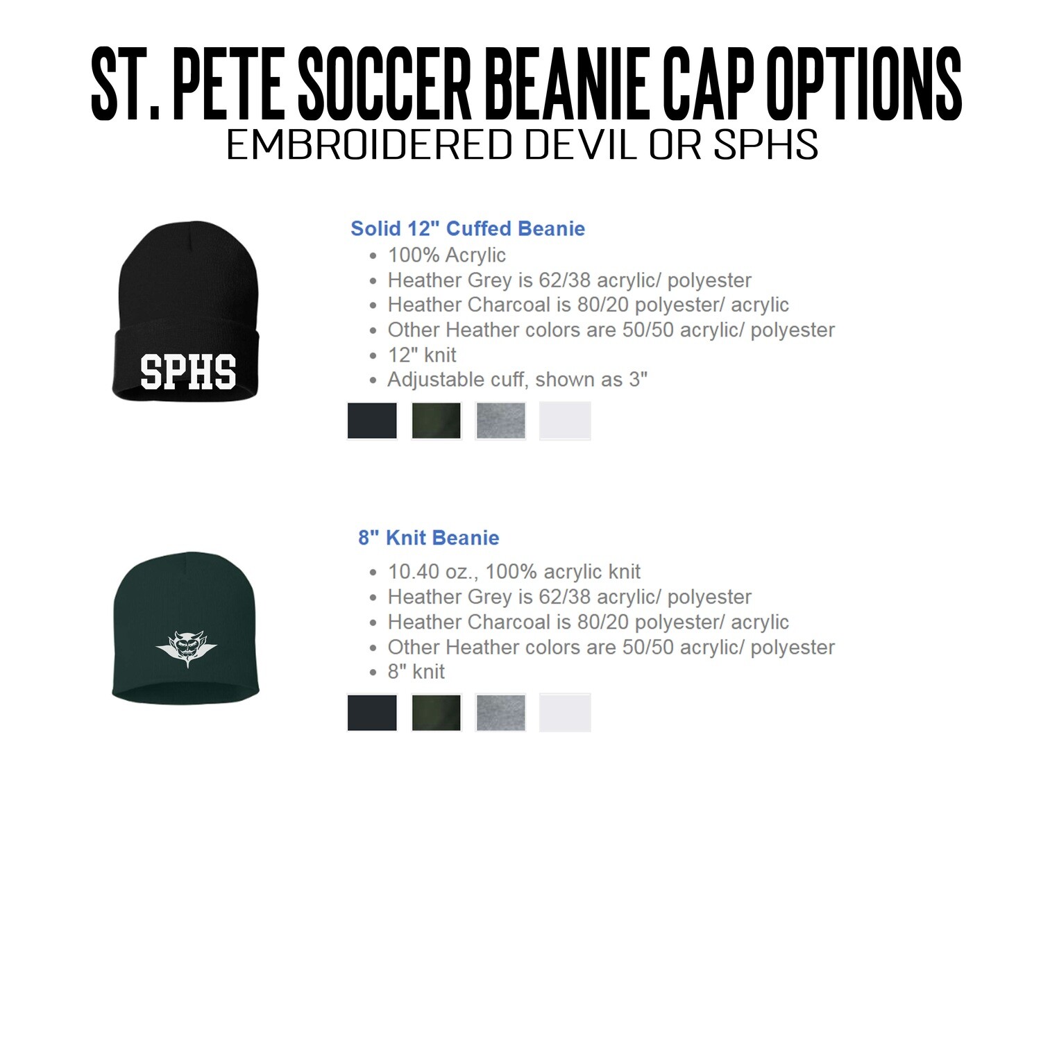 St. Pete High Soccer Embroidered Beanies