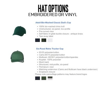 Custom Hat with Embroidery, Vinyl or patches