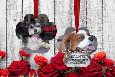 Custom Paw Print Photo Ornament 2-sided, Christmas Holiday Ornament, Any Combination Text &amp; Photos, Personalized Photo Gift