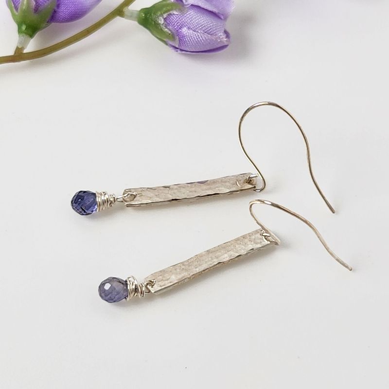 Sterling Silver Stick Earrings with Iolite