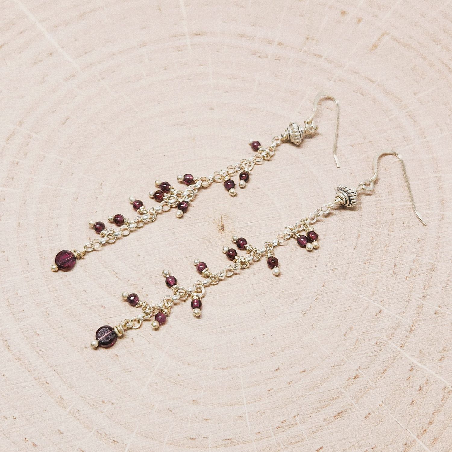 ​Long Garnet & Sterling Silver Earrings