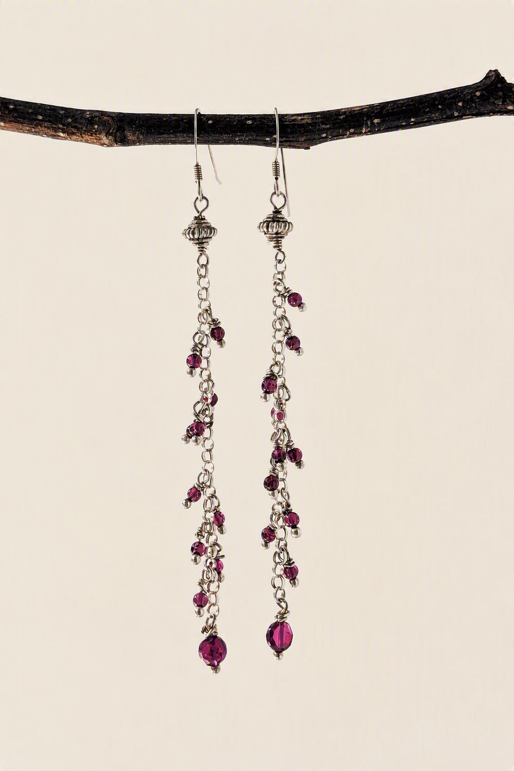 ​Long Garnet & Sterling Silver Earrings